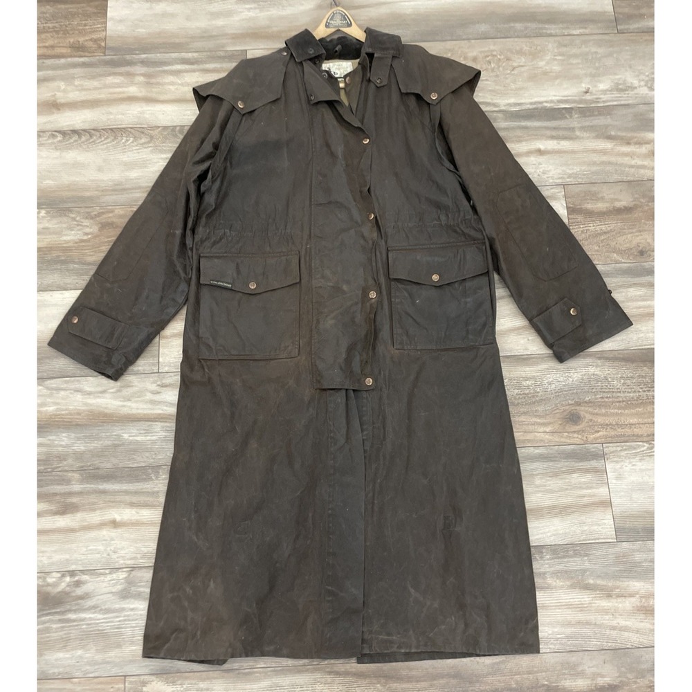 Outback Trading Co Oil Skin Cattleman Trench Coat Duster Brown XL Vintage